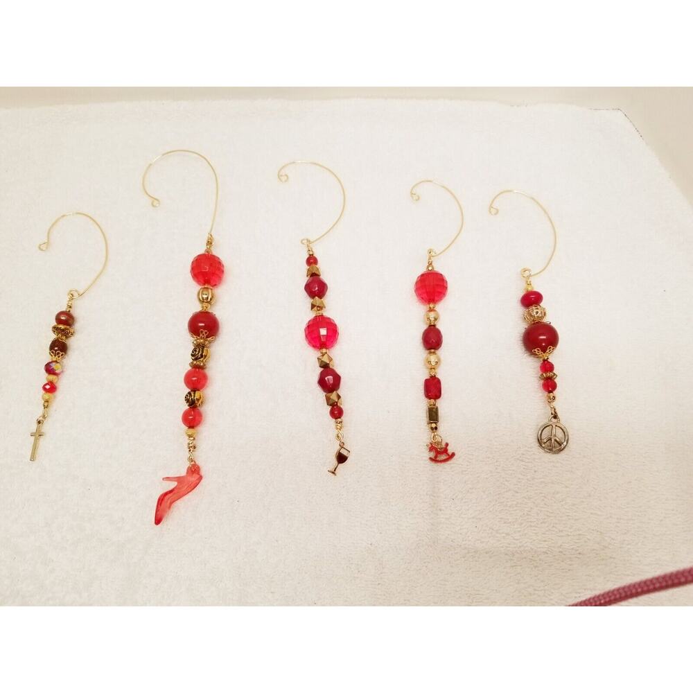 Five red and gold Christmas icicle ornaments c10
